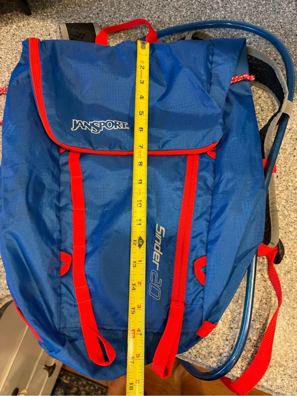 Jansport Blue Backpack with Red Accents and Hydration Bladder